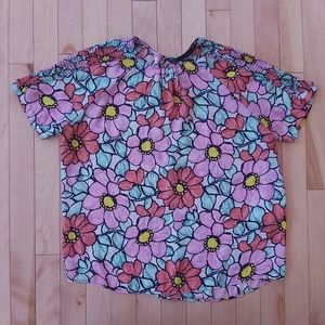 Zara crepe floral shirred shirt with keyhole back